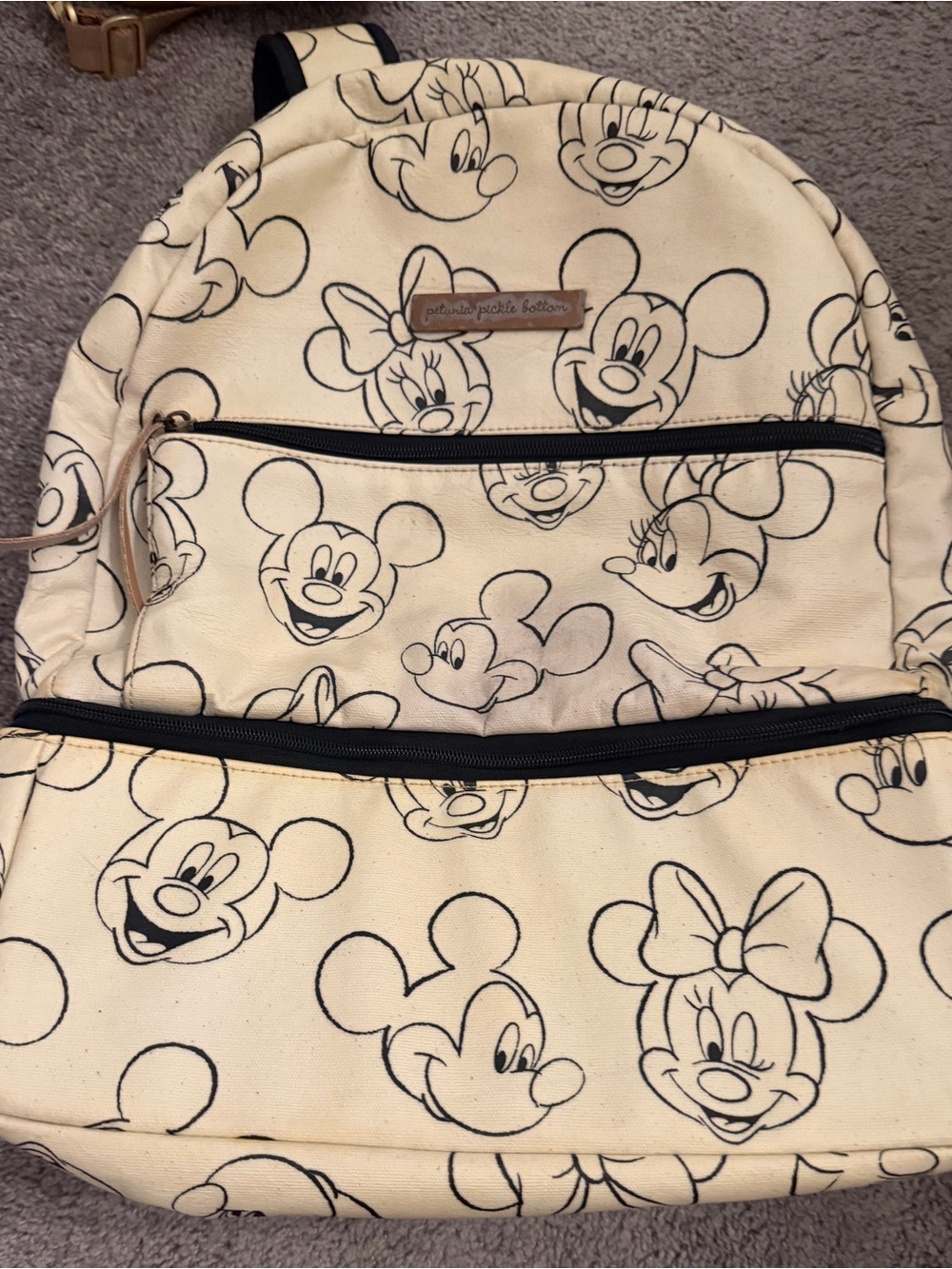 Petunia Pickle Bottom Kids Cream and Black Mickey & Minnie Print Diaperbag